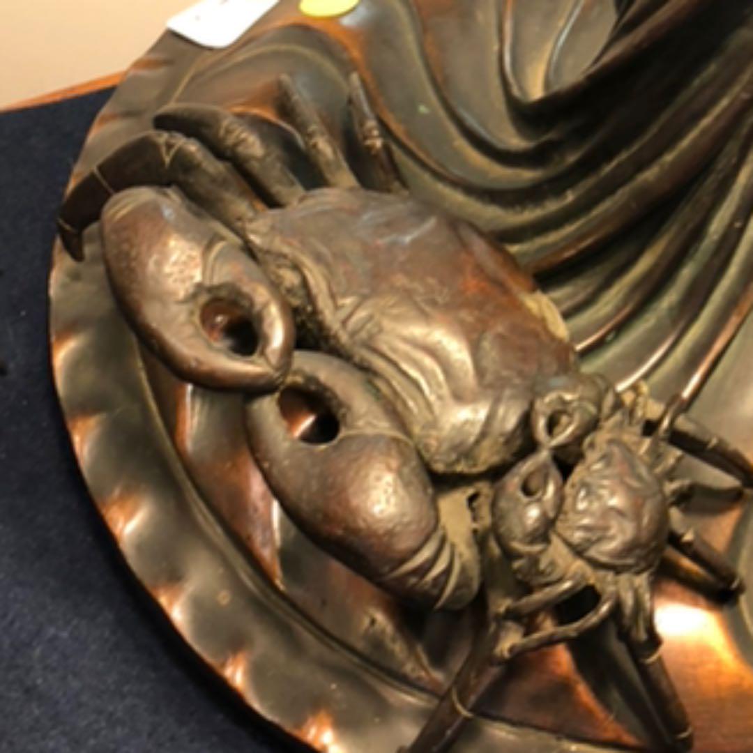 銅製 蟹置物 盆栽飾り （ミニチュア 添配 盆景 蝋型鋳物 銅製 蟹