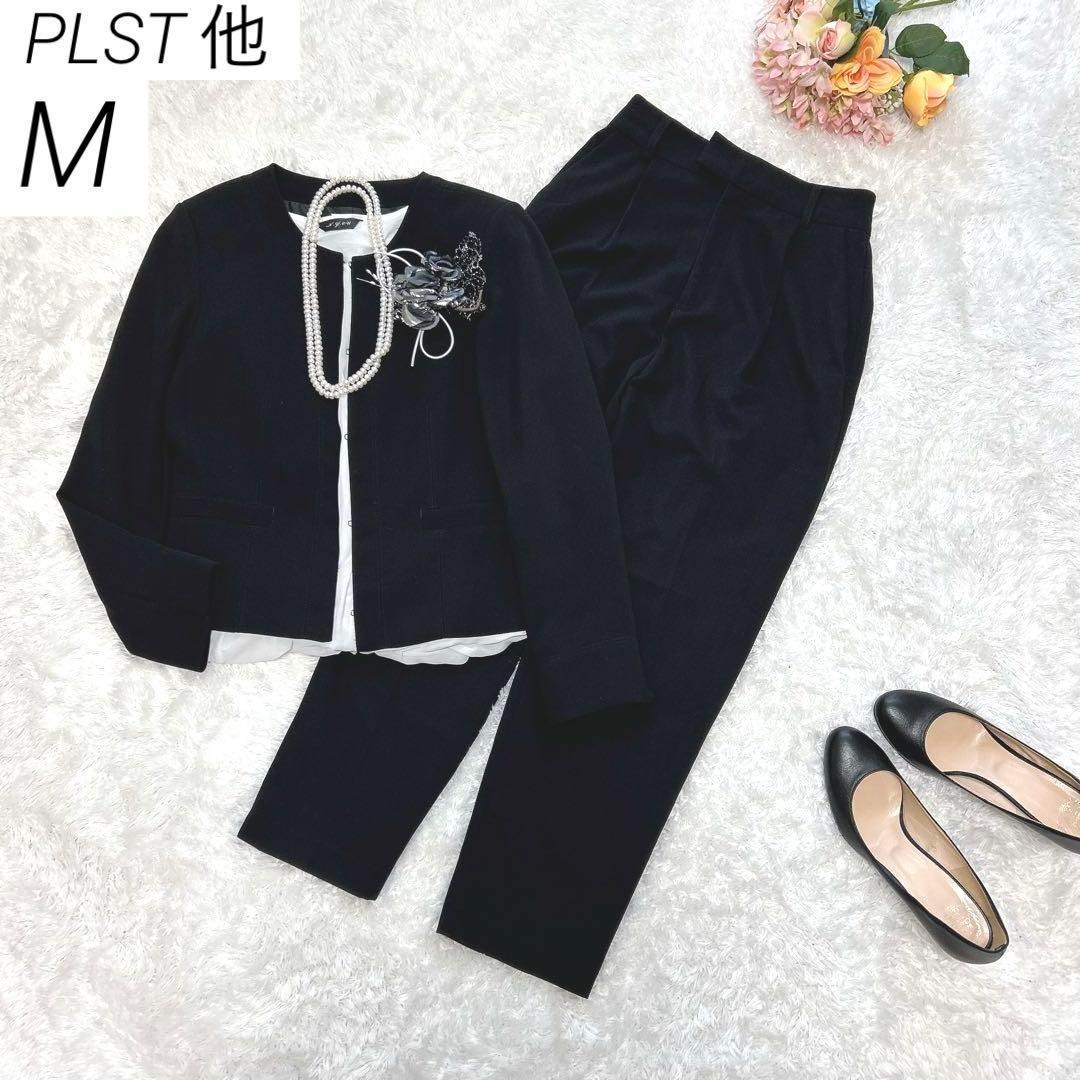 PLST 他 パンツスーツ オフィスカジュアル ノーカラー Uネック