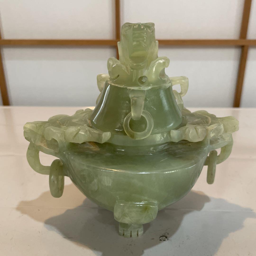 Yahoo!オークション - 【福蔵】香炉 三足 龍頭 遊環 和田玉碧玉