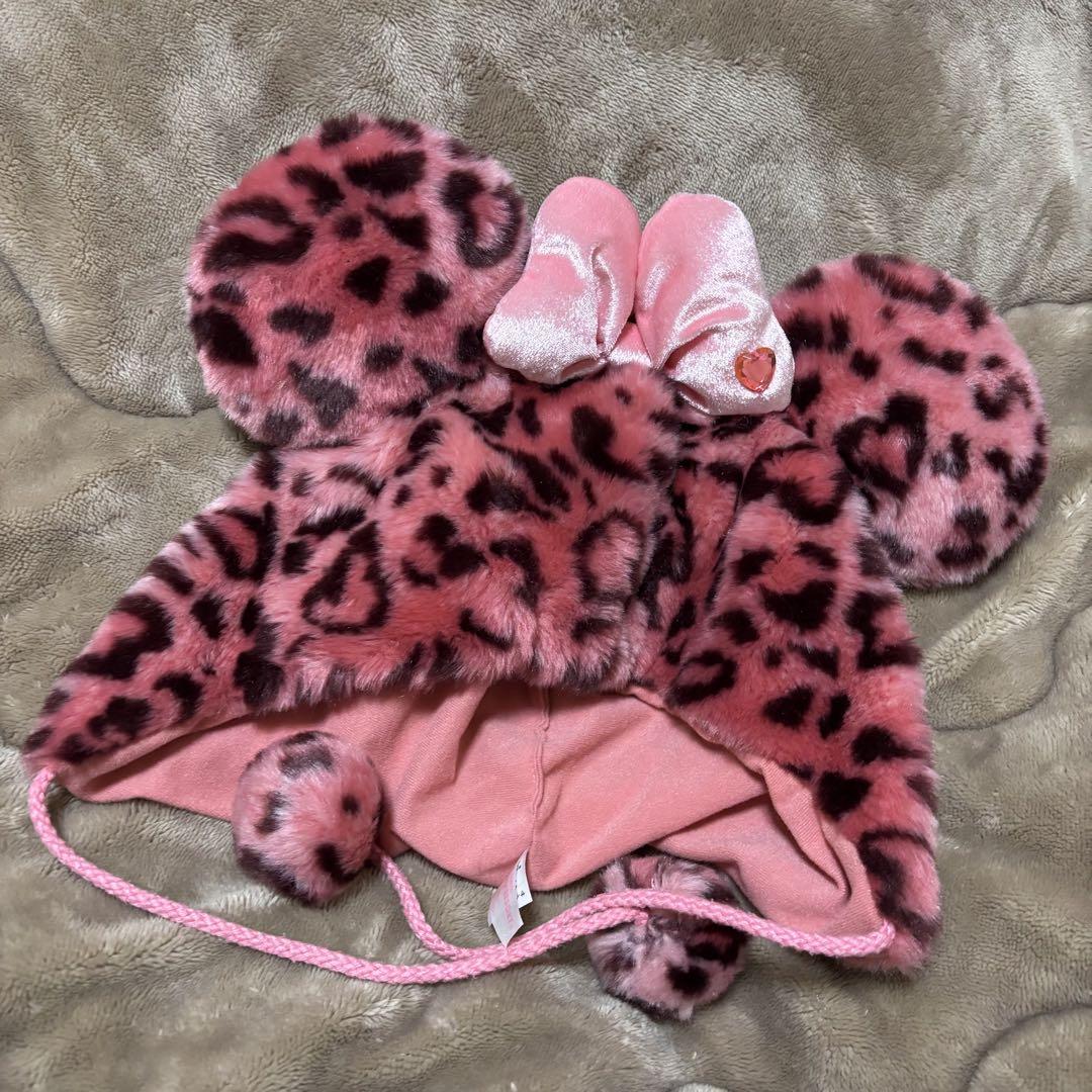 ディズニーファンキャップ ヒョウ柄ピンクミニーマウス風ヒョウ