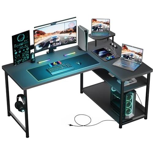 【予約】 GTRACING ゲーミングデスク パソコンデスク L字 カーボン調 襲っ パソコンデスク