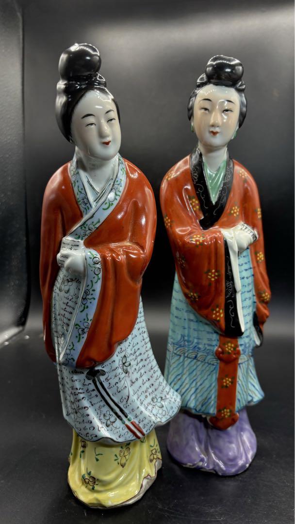 中国美術 色絵陶人形 陶器人形 高さ約31cm置物 オブジェ 古董品