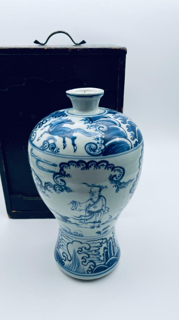 明-正徳】青花／染付 雲堂手 梅瓶 木箱 景徳鎮 中国美術 中国