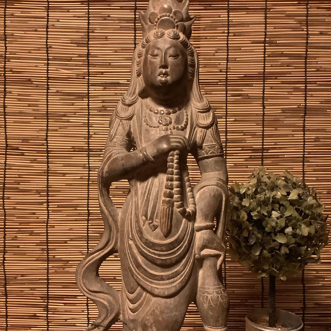 中国・初唐代石仏「水瓶観世音菩薩立像」初唐様式・大乗仏教寺院