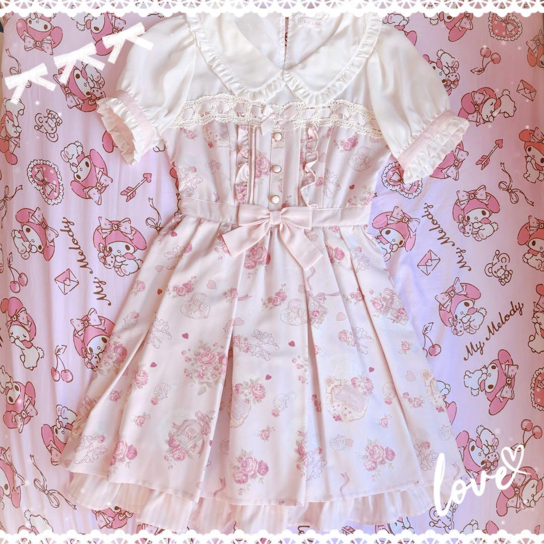 LIZLISA(リズリサ)の薔薇の花柄リボン半袖ワンピのピンク （LIZ