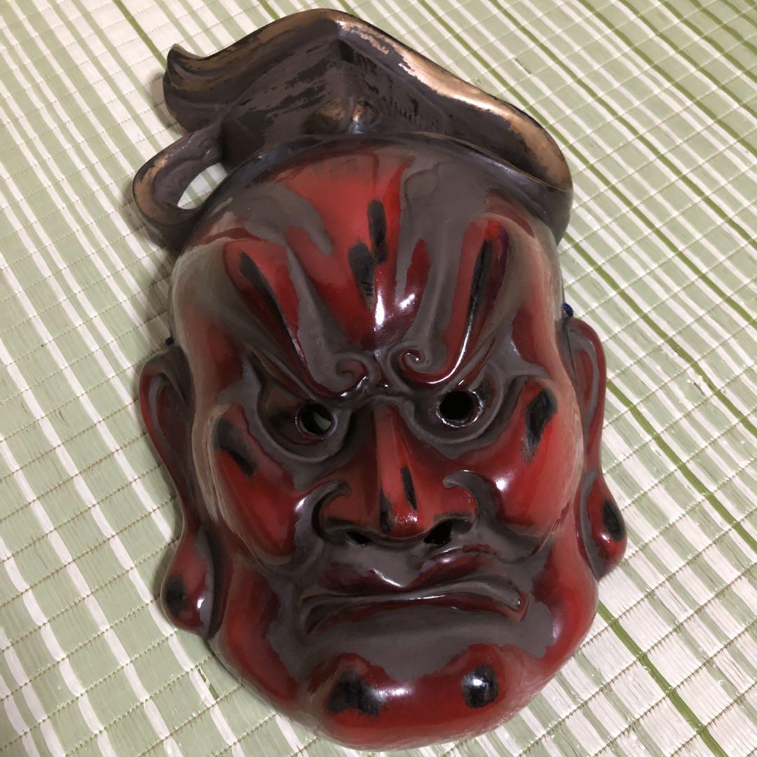 骨董品　京大寺　仁王　能面　お面　赤　歴史　伝統工芸品　壁掛け　鬼　般若　神楽面 骨董品 京大寺 仁王 能面 お面 赤 歴史 伝統工芸品 壁掛け 鬼
