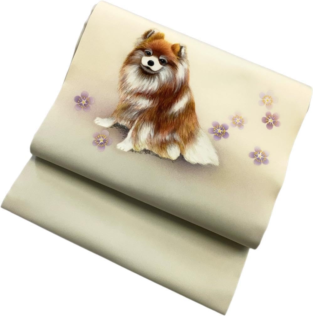 【S1155】着物 未使用 名古屋帯 ポメラニアン 犬 360㎝ S1155着物 名古屋帯 ポメラニアン 犬 360㎝（兵庫県の