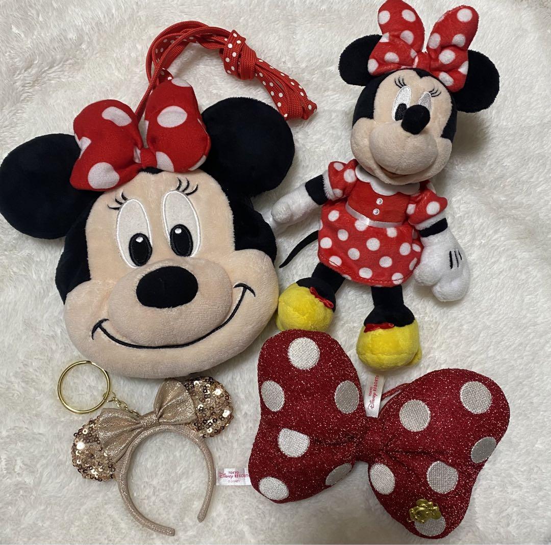 ディズニー　ミニー　ぬいぐるみチャーム　ヘアゴム　スパンコール　4つ ディズニー ミニーの日 ぬいぐるみチャーム スパンコールリボン
