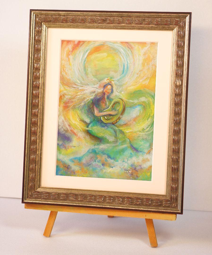 【日々喜〜ひびき〜響】弁財天の絵　弁天様　龍の絵　白龍　虹龍　額付き　一点物 日々喜〜ひびき〜響】弁財天の絵 弁天様 龍の絵 白龍 虹龍 額