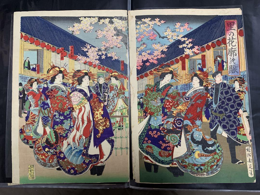 浮世絵（ukiyo-e）木版画　揚州周延　『女礼式之図』　三枚綴　明治期　当時物 浮世絵（ukiyo-e）木版画 揚州周延 『女礼式之図』 三枚綴 明治