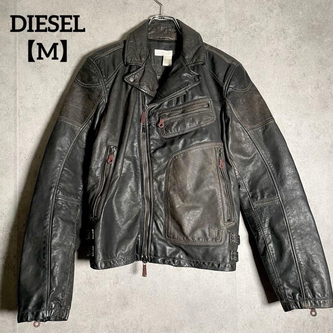 【美品】DIESEL ダブル ライダース ジャケット ラムレザー ビンテージ加工 製品染め ビンテージ加工 革ジャン レザージャケット ライダース