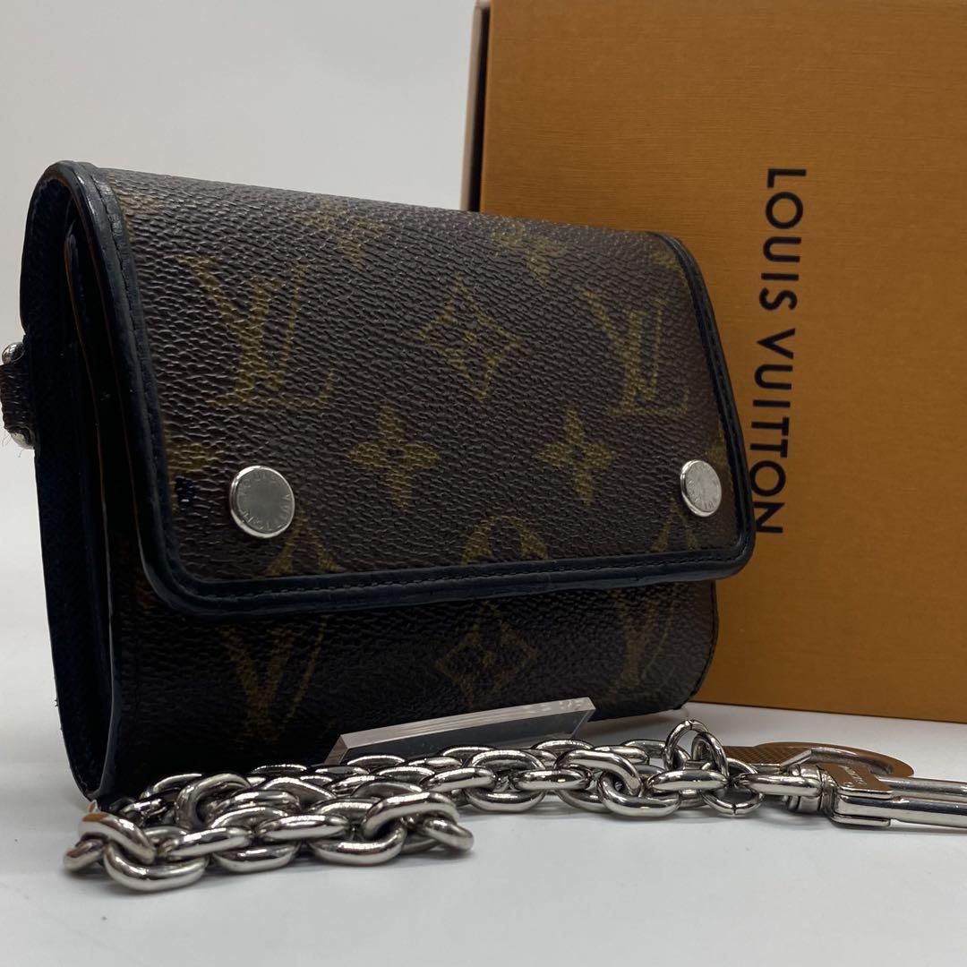 美品 LOUIS VUITTON モノグラム ウォレットチェーン M60167 モノグラム・マカサー ポルトフォイユ・コンパクト チェーン
