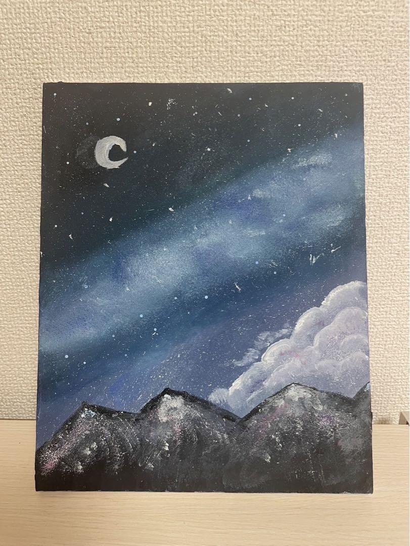 星降る夜に 1 キャンバス　アクリル絵の具 キャンバスアート アクリル絵の具 風景画 星空（手描きの背景