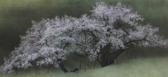 林潤一、【山桜花】、希少画集画より、状態良好、新品高級額装付