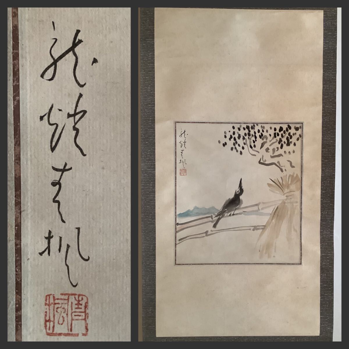 模写】掛軸Jul674B[津田青楓 秋の鳥]彩色紙本 書いたもの 木箱
