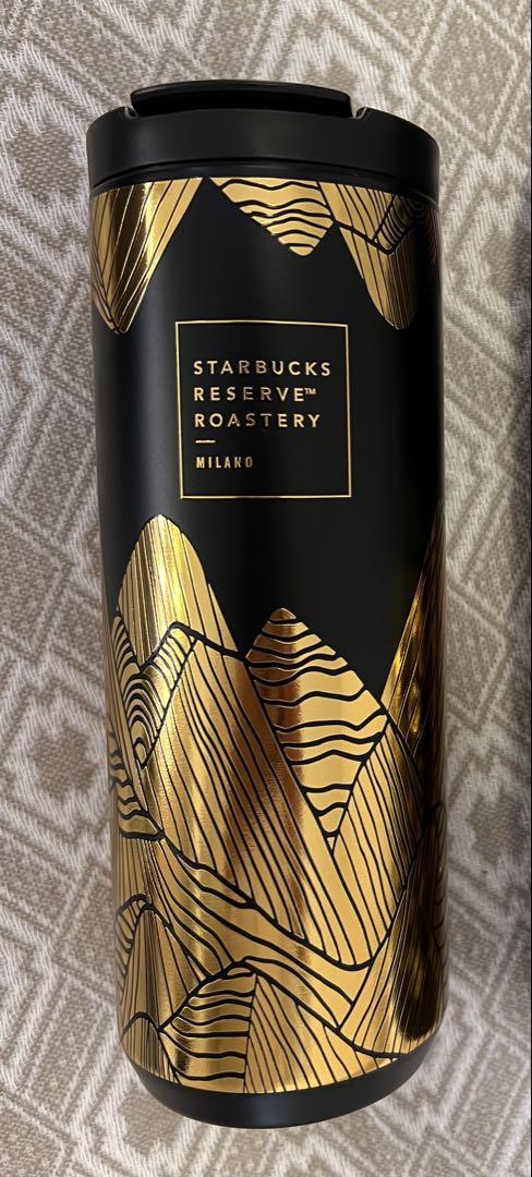 STARBUCKS RESERVE ROASTERY MILANO タンブラー ゴールドのタンブラー30ユーロ、ブラックのボトル24ユーロ