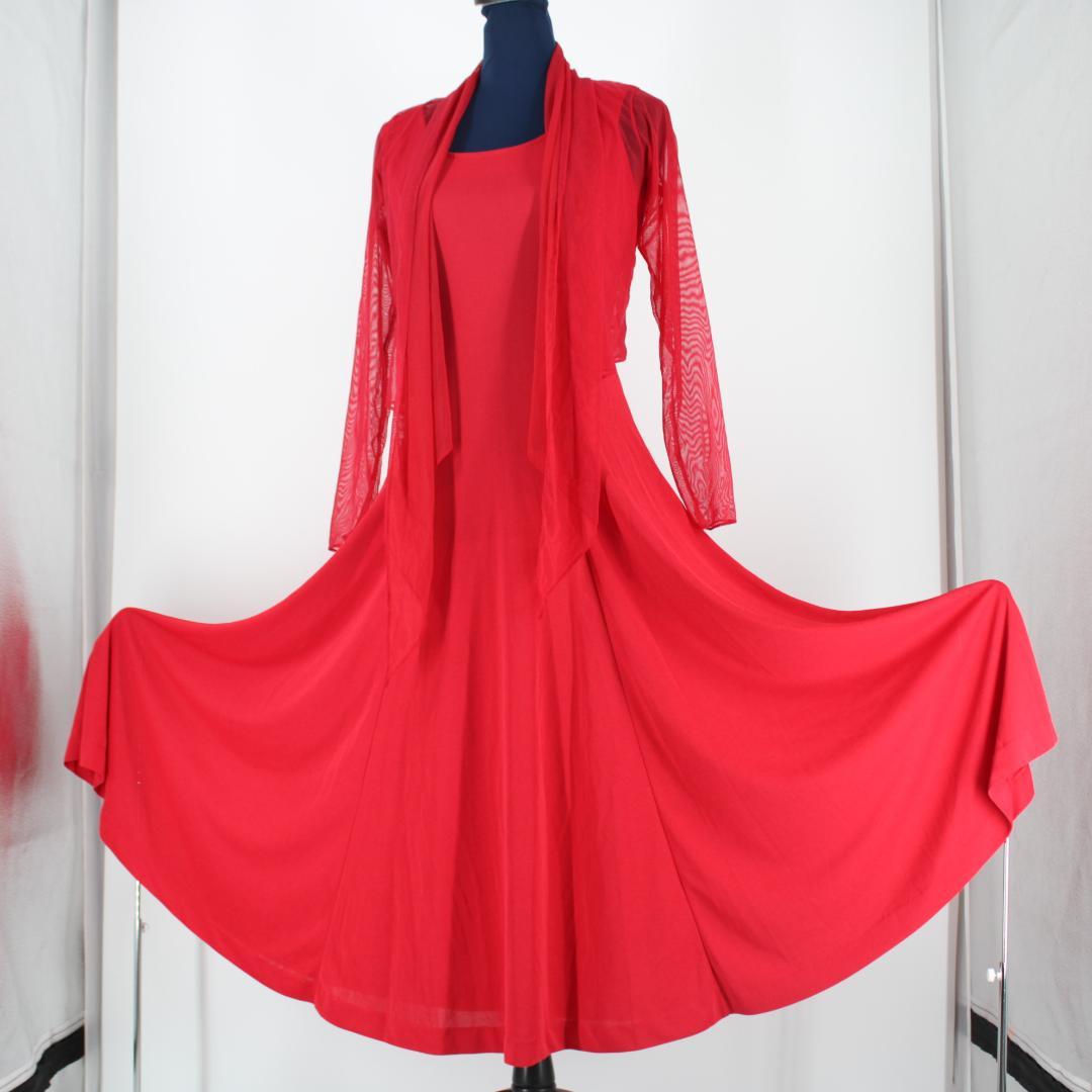 【美品 日本製 社交ダンス衣装】レッド CHACOTT ワンピース ドレス 赤 美品 日本製 社交ダンス衣装】レッド CHACOTT ワンピース ドレス