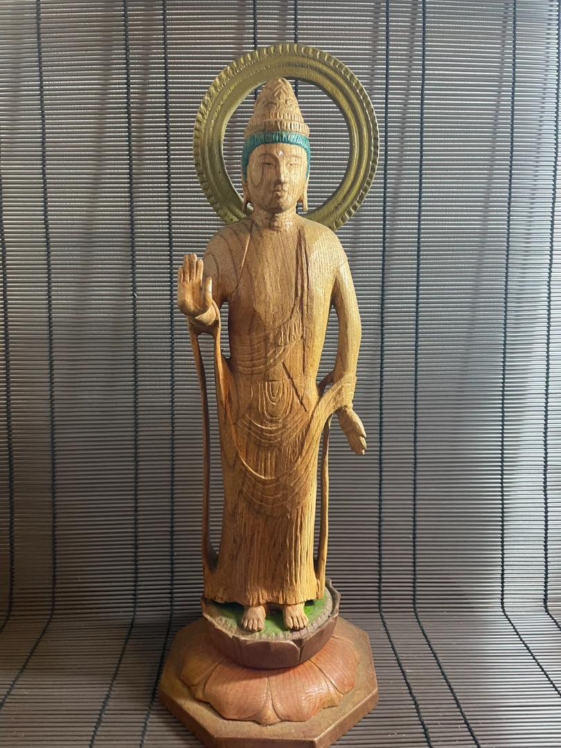 聖観音菩薩立像』木造り 木彫り 高さ54cm 寺出し 来迎印（木造