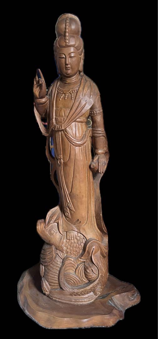 仏教美術 観世音菩薩 駅魚提籠観音仏像 銅像 置物 菩薩 供養 魚観世音菩薩 仏像 観音像 90センチ 宝くじ当選 幸運 （観音菩薩