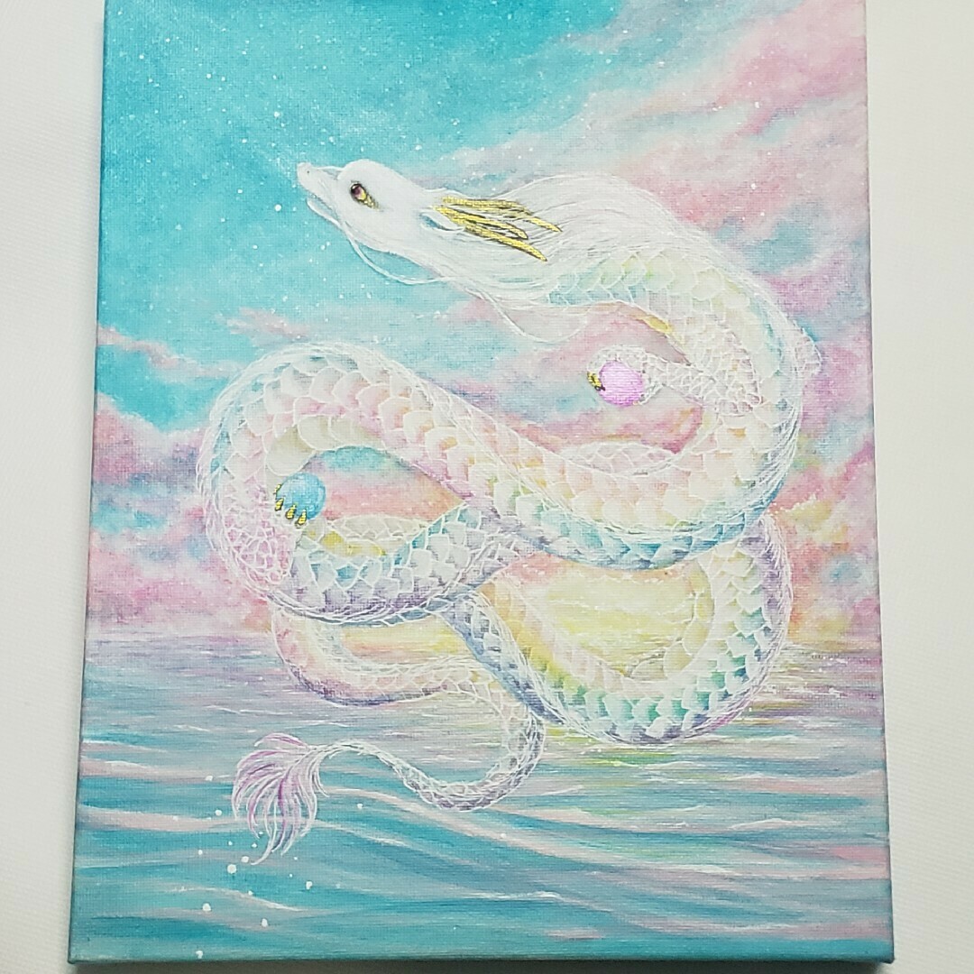 参考作品】No.463 龍神 白龍 虹龍 睡蓮 風景画 絵画 開運絵画