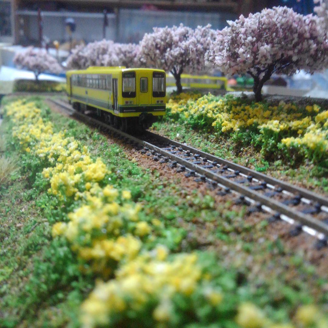 GWセール❗車両付き限定品❗菜の花列車✨ミニチュア✨ジオラマ✨SP仕上げ 鉄道模型✨ミニチュア✨桜と菜の花と列車✨鉄道、ジオラマ✨SP