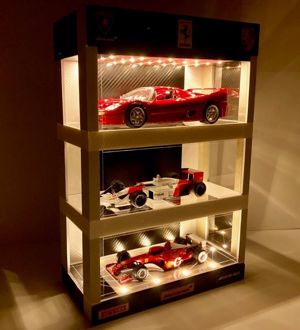 1/18展示3台可・カーボンWH&BK3層式・ディスプレーBOX/ネオジオラマ 1/18展示3台可・カーボンWH&BK3層式・ディスプレーBOX/ネオ