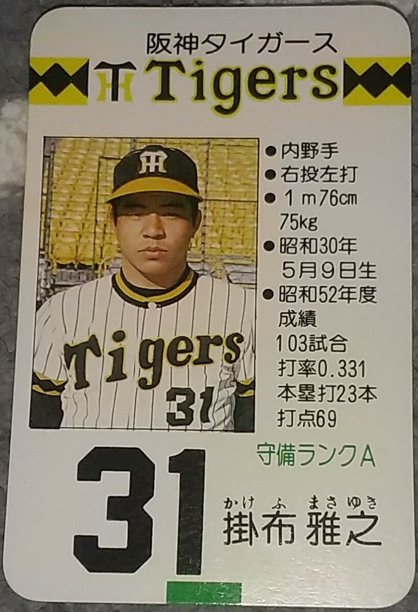 美品 タカラプロ野球ゲーム 昭和61年阪神タイガース 掛布雅之 プロ野球カードゲーム タカラ 掛布（61）、岡田（61）、バース