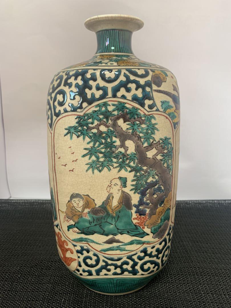 江戸 古九谷 人物花鳥 角福 花瓶 送料込み 江戸 古九谷 人物花鳥 角福 花瓶 送料込み (九谷 角福 花瓶の