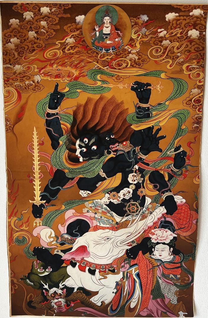 海】タンカ チベット仏教 絹本 仏画 仏教美術 複製品_02 縦約