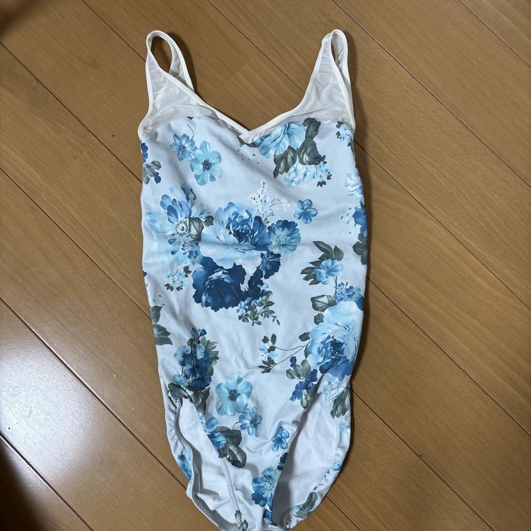 stina Mサイズバラ柄長袖レオタード stina ブルー花柄 バレエレオタード ジュニア M 140〜150