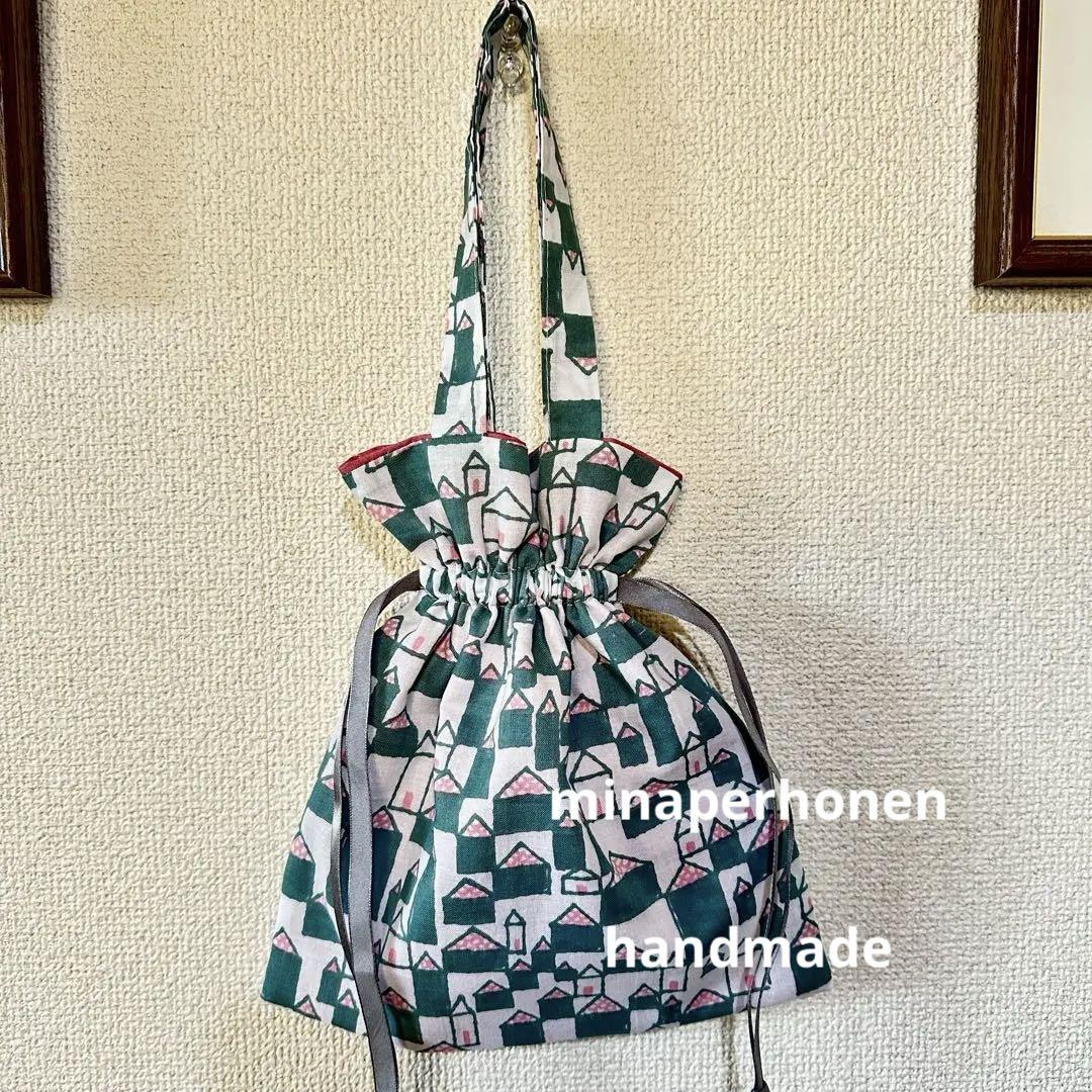 ハンドメイド】minaperhonen 家のデザイン巾着ミニバッグ hutte