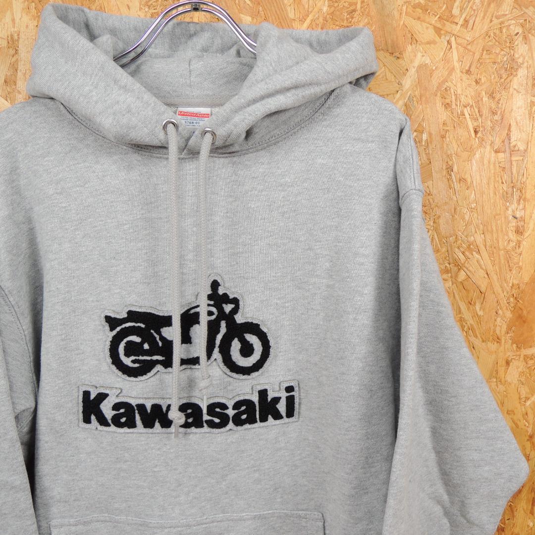 美品　Kawasaki バイクロゴ スウェット パーカー　Ｍサイズ　グレー 美品 Kawasaki バイクロゴ スウェット パーカー Mサイズ グレー