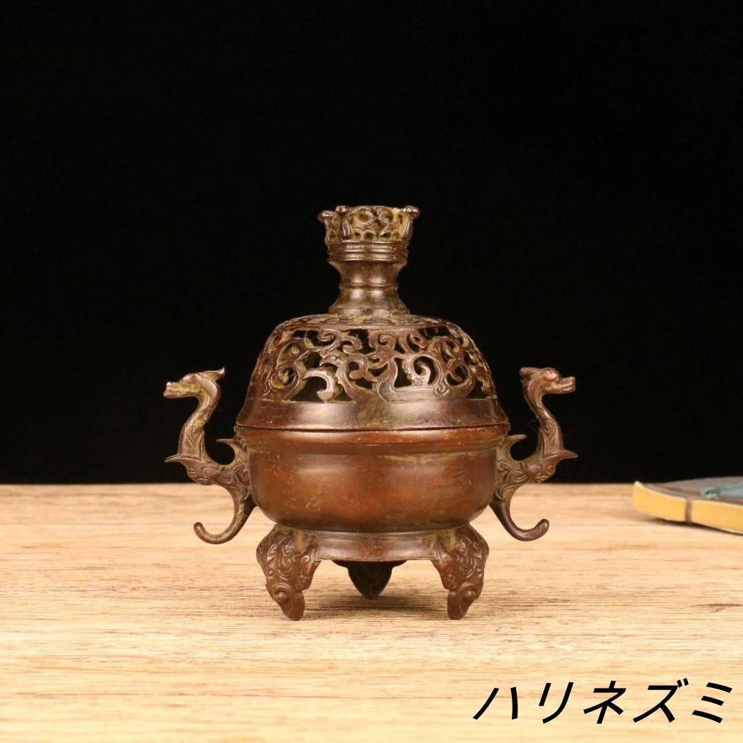 銅 細工 龍薫炉 弔り炉 博山薫香炉 茶道置物 装飾品 工芸品 置物 高頸薫香炉 禅意香炉 銅製 工芸品 美術品 置物（銅製 白鳥銅薫