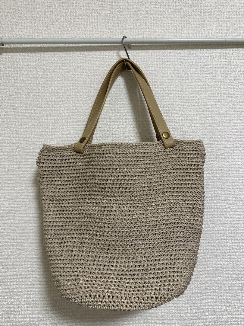 編み物トートバッグ ベージュ トートバッグ 編みバッグ ニットバッグ夏[品番：AGCW0004571