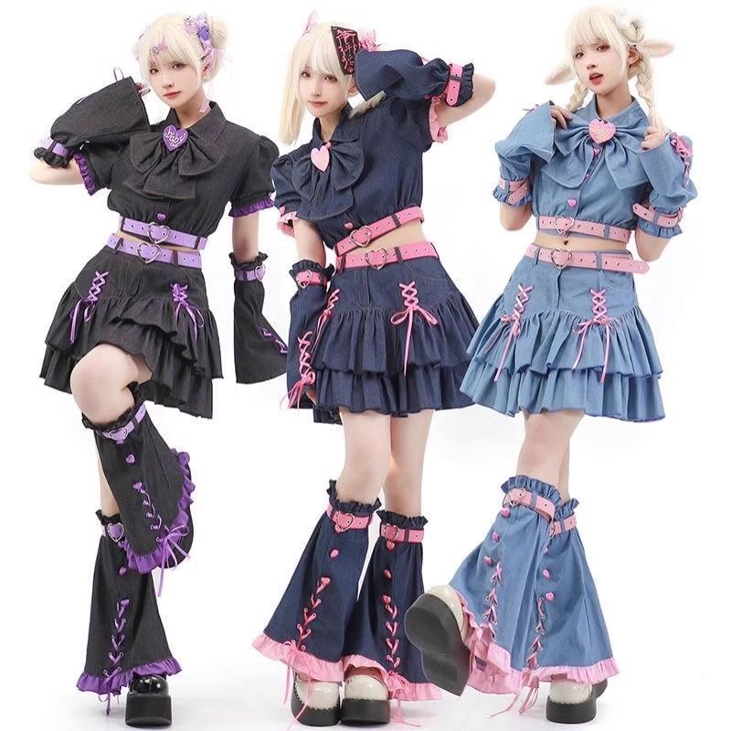 ロリータ風ゴスロリセットアップ地雷系・ゆめかわ・仮装にミニスカ×フリル×編み上げ プリキュアライクロリータセットアップ地雷系ゆめかわミニスカ