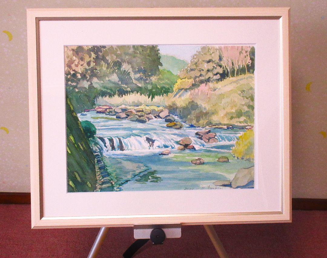 メラニーエップス　水彩画 川と家の風景　7／90 533＊錦秋の奥入瀬4 水彩画 原画 風景画 透明水彩画 - メルカリ