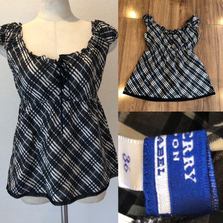 BURBERRY BLUE LABEL チェック柄 半袖チュニック 36　美品 BURBERRY BLUE LABEL チェック柄ノースリーブ36号 - メルカリ