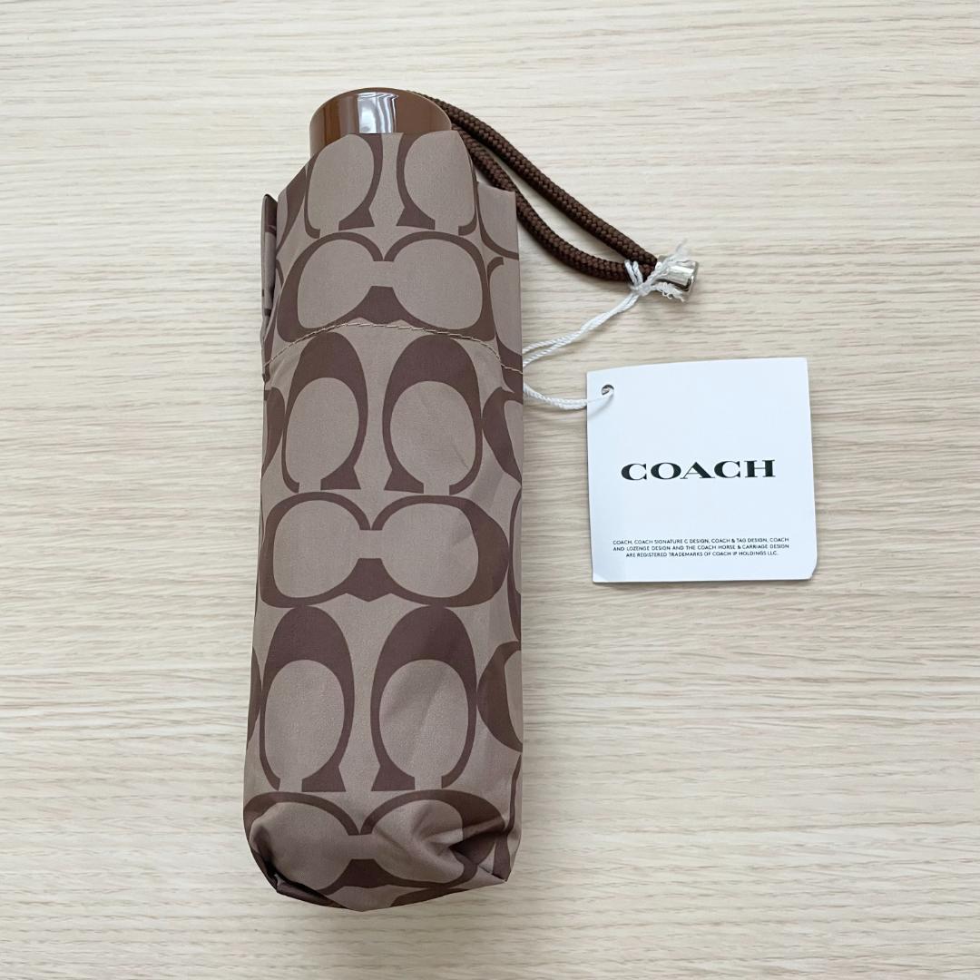 【新品】COACH コーチ 傘   シグネチャー柄 ロゴ プリント 折りたたみ傘 COACH コーチ 傘 シグネチャー UVカット99% 晴雨兼用 日傘 ミニ