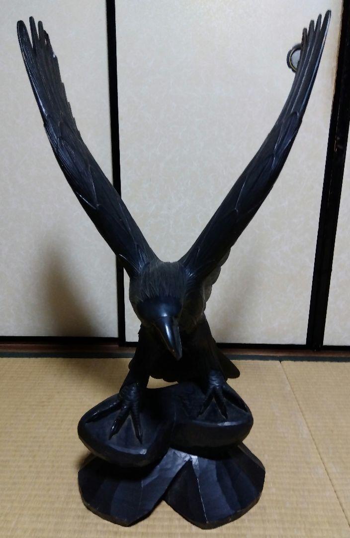 置き物　木彫り　高さ約43センチ　※傷あり 木彫り 鷹 アンティーク 置物 高さ80センチ 大型 （Yahoo
