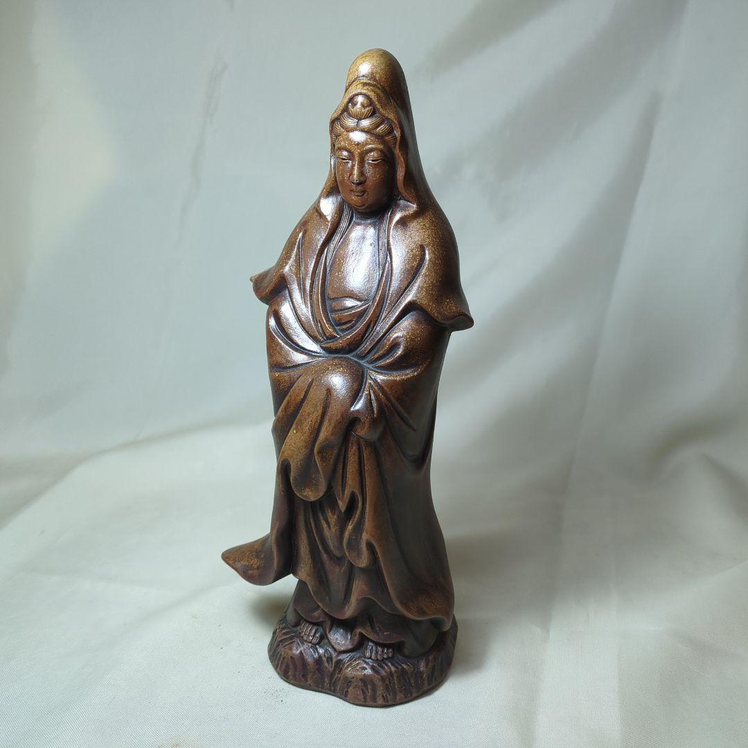 古い備前焼 観音菩薩像 （古い備前焼置物 ☆骨董品 甲高い）