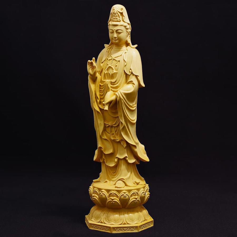 仏教美術　唐木黄楊木彫刻　観音菩薩像　仏像　置物　3点まとめて　M　R3858 黄楊材観音菩薩 観音菩薩像 木製 木彫 : 仏像・仏具専商の彫一