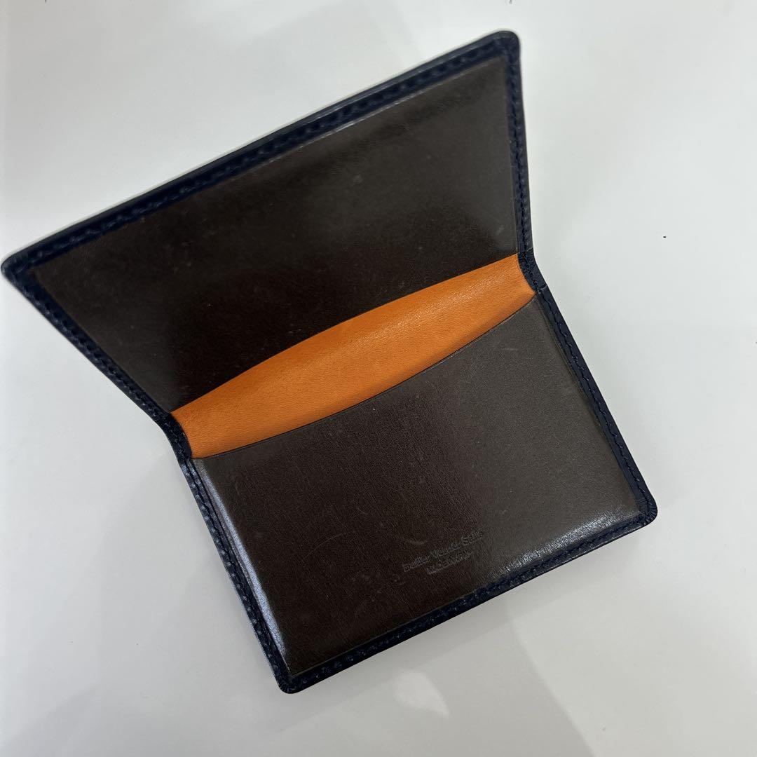 美品】レザー名刺入れ ネイビーオレンジ（受注制作＞イタリアン