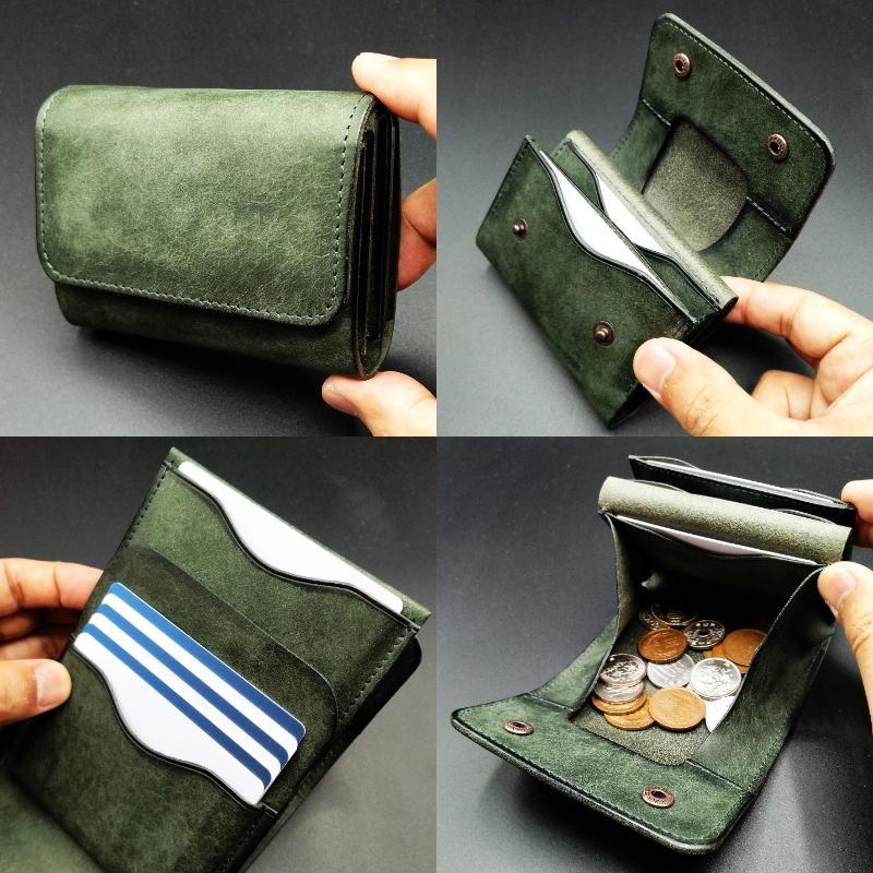 【 イタリアンレザー 】 ミニ財布 （ グリーン ）【ハンドメイド】 イタリアンレザー 】 ミニ財布 （ グリーン ）【ハンドメイド
