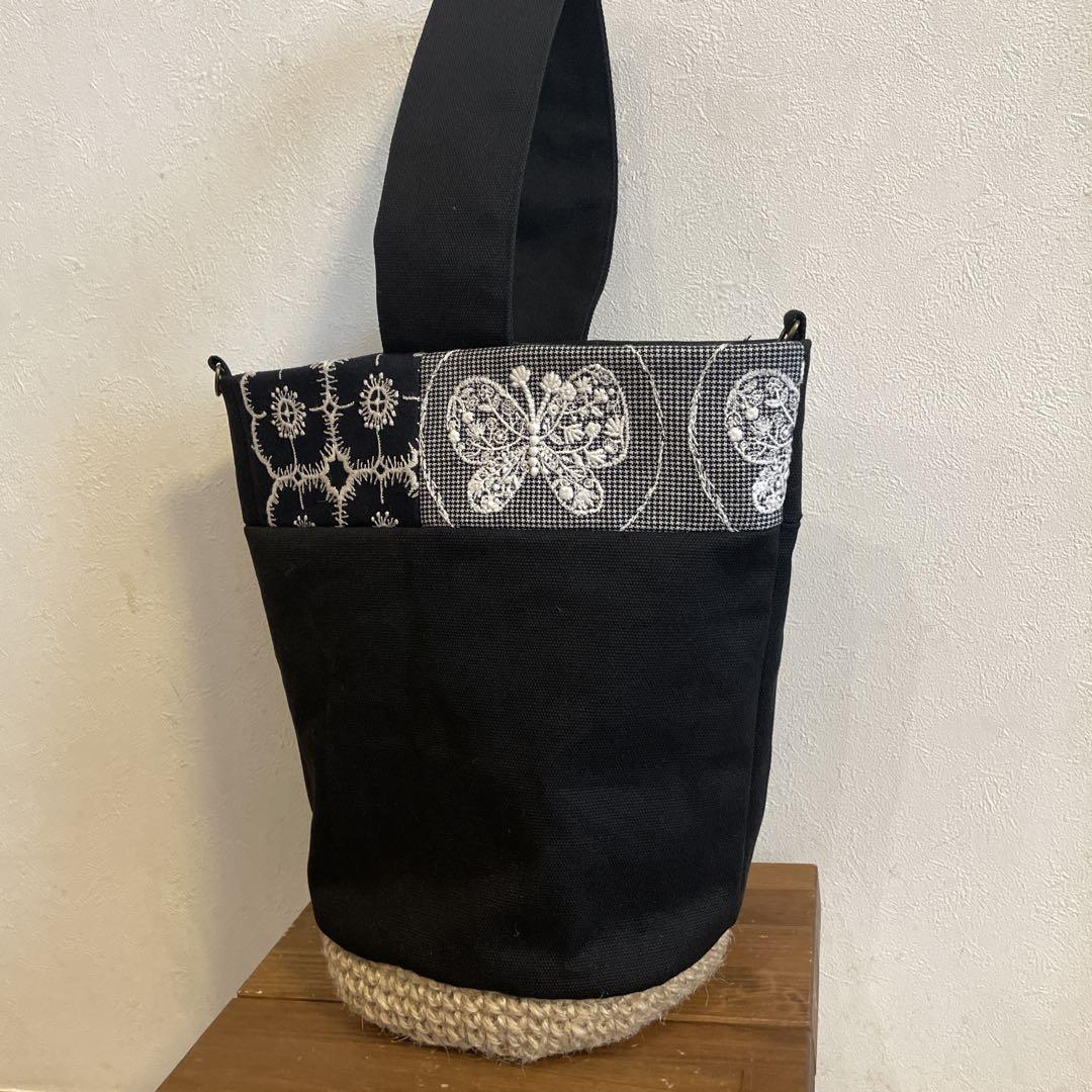 ☆ミナペルホネン ハンドメイド♡バケツバッグ ブラック系MLサイズ ☆ミナペルホネン ハンドメイド♡バケツバッグ ブラック系ML