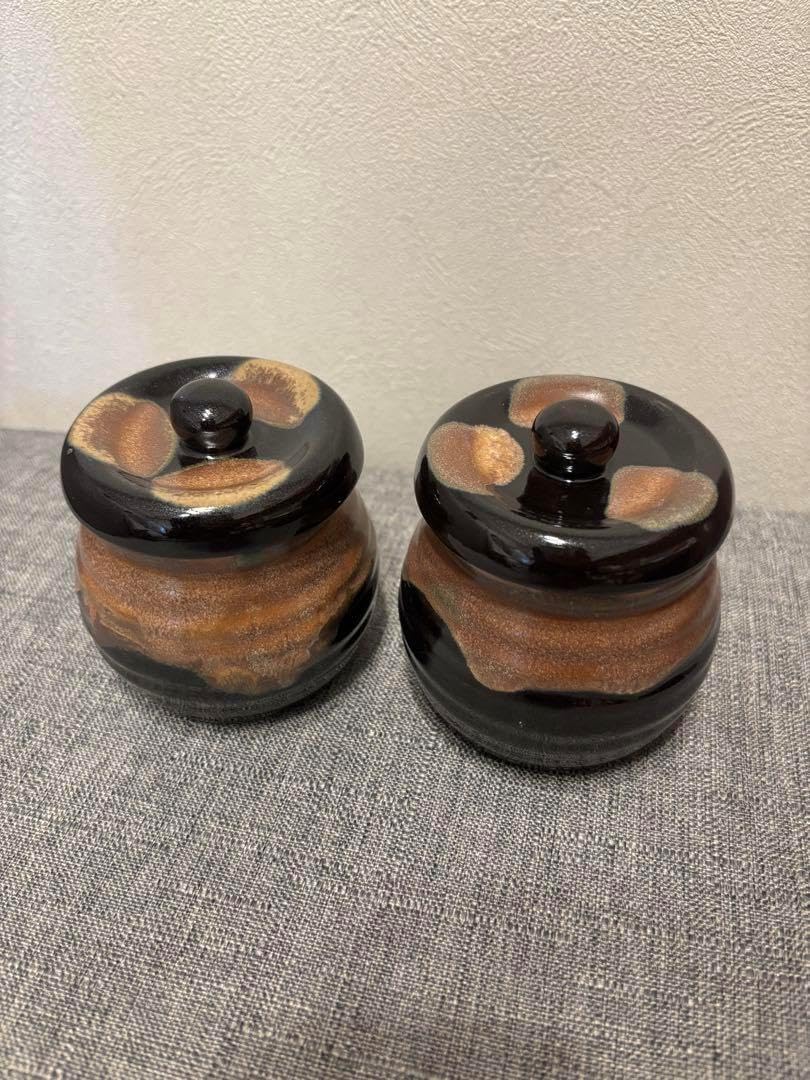 陶器蓋つき壺 漬け物入れ 容器 2個セット サイズ高さ 約7cm壺口