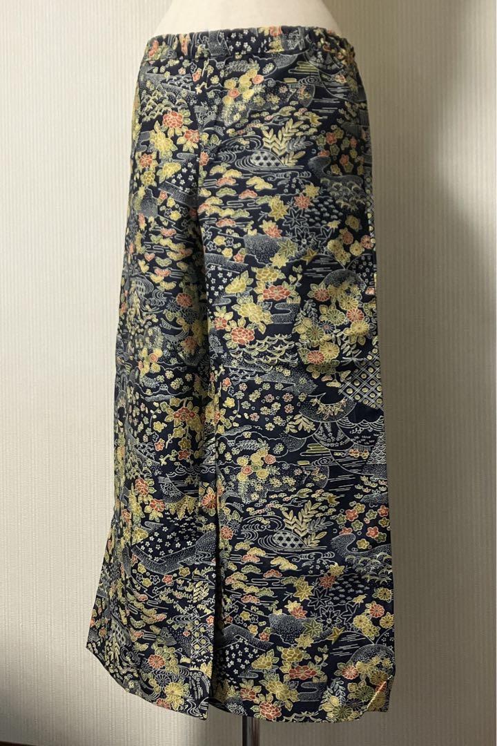 着物リメイク　ロングガウチョパンツ 着物リメイク ワイドパンツ ガウチョパンツ 花柄 ハンドメイド