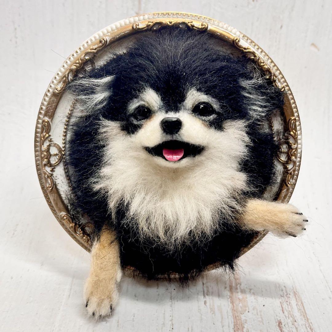 羊毛フェルト　ハンドメイド　犬　チワワ　フレーム(大) 羊毛フェルト チワワ ブラックタン フレーム 犬 ハンドメイド