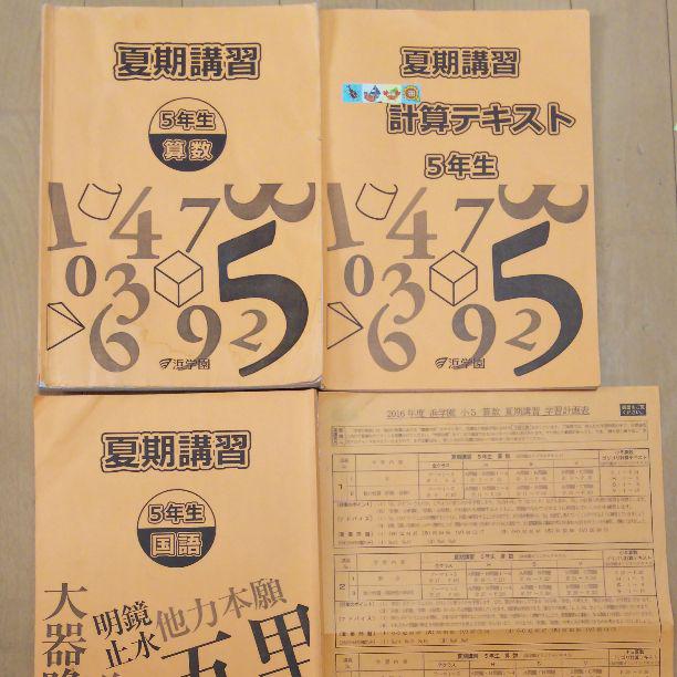 浜学園 小5 夏期講習 算数 国語 テキスト セット 学習計画表