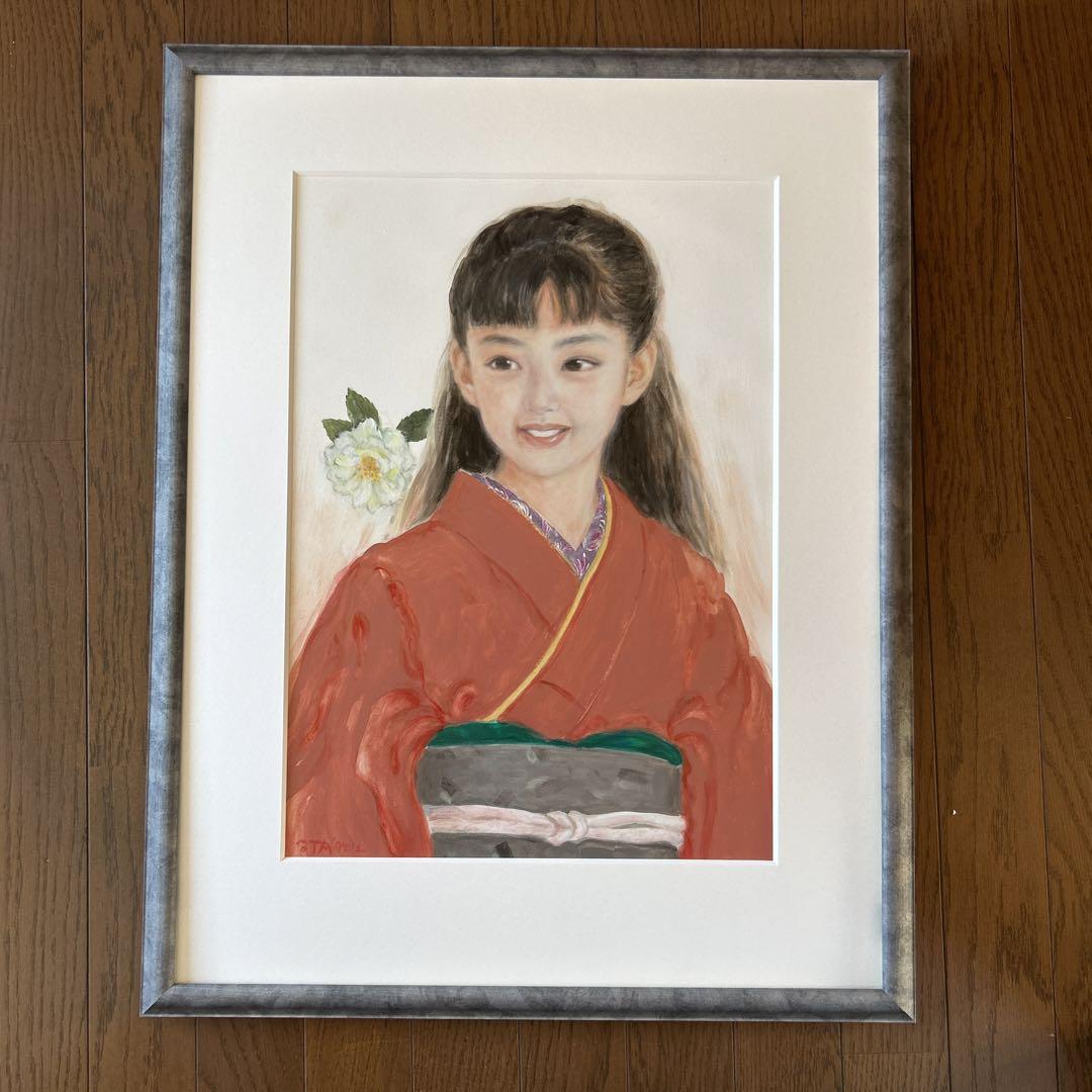 絵画　アクリル画　原画　少女　おおた慶文　「白さざんか」 絵画 アクリル画 原画 少女 おおた慶文 「白さざんか」 （新富座