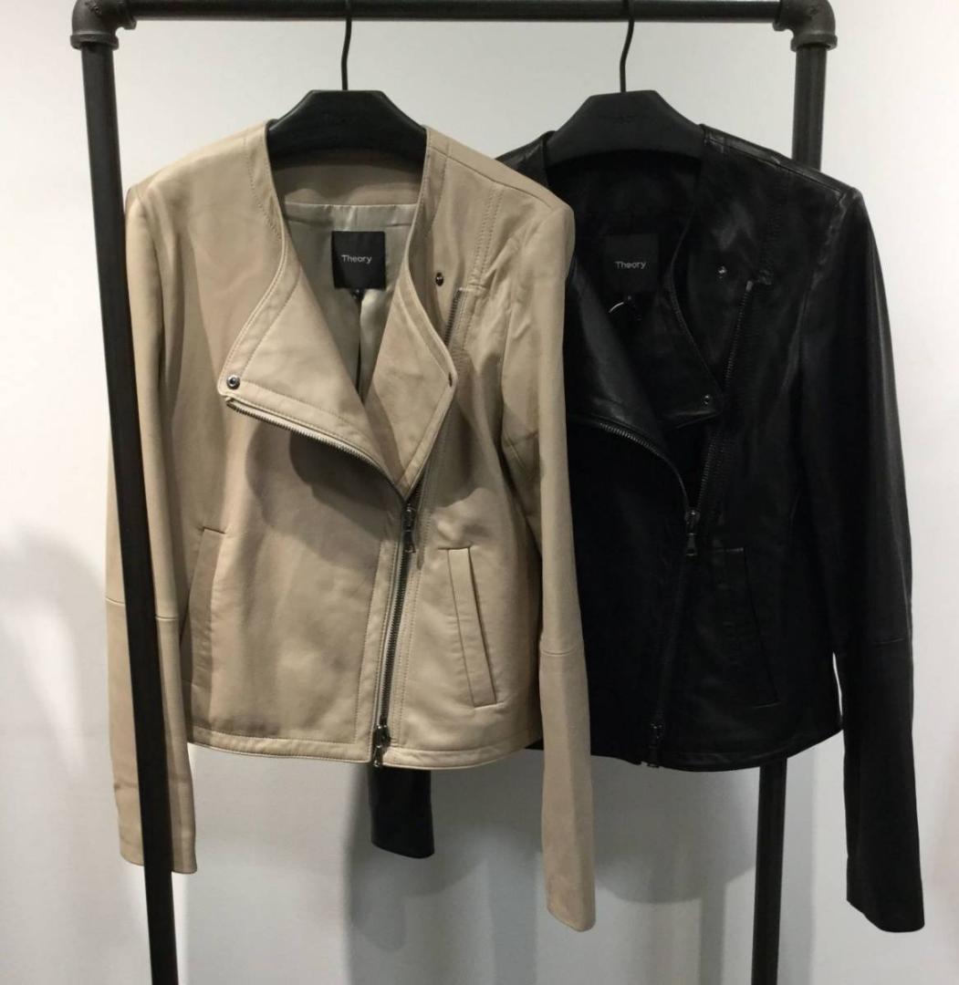 theory レザーライダースジャケット ノーカラー サイズP